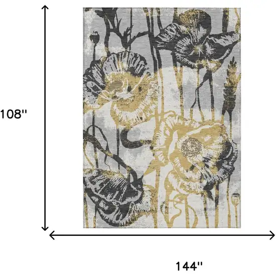 Pewter And Gray Floral Washable Indoor Outdoor Area Rug Photo 6
