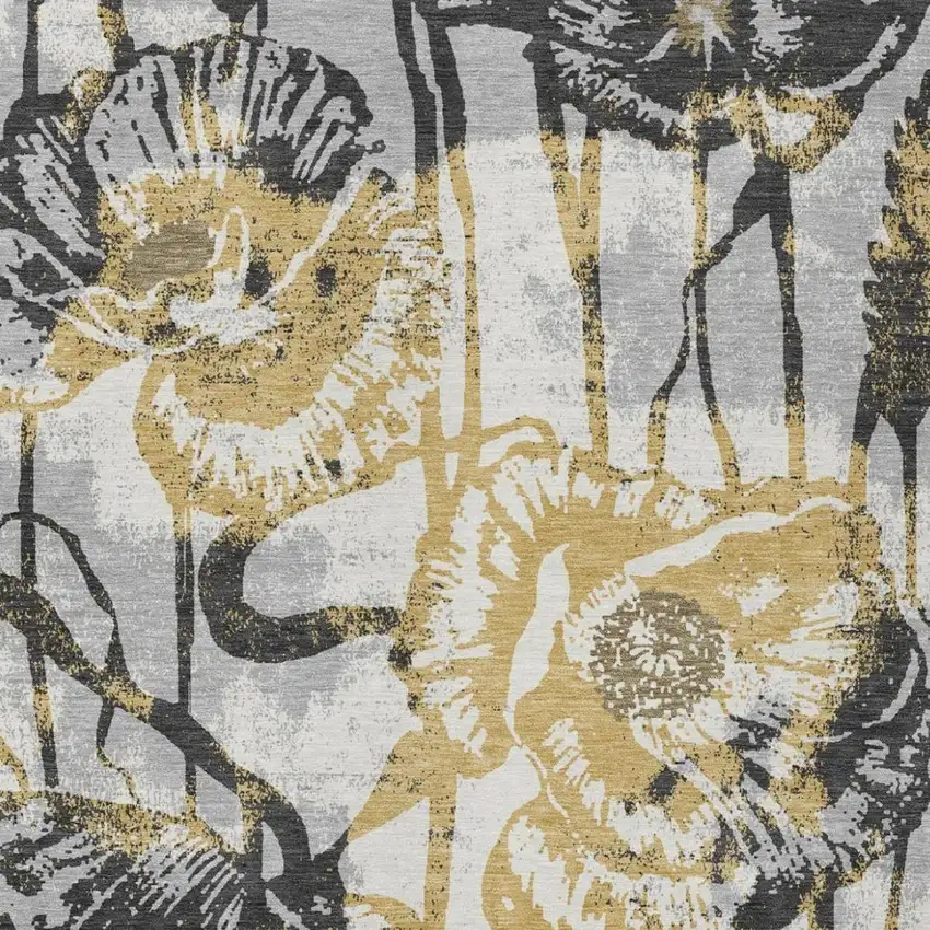 Pewter And Gray Floral Washable Indoor Outdoor Area Rug Photo 1