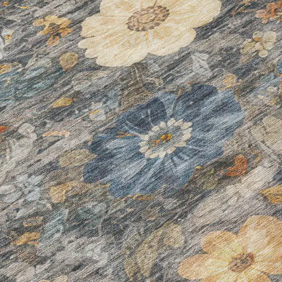 Pewter And Gray Floral Washable Indoor Outdoor Area Rug Photo 5