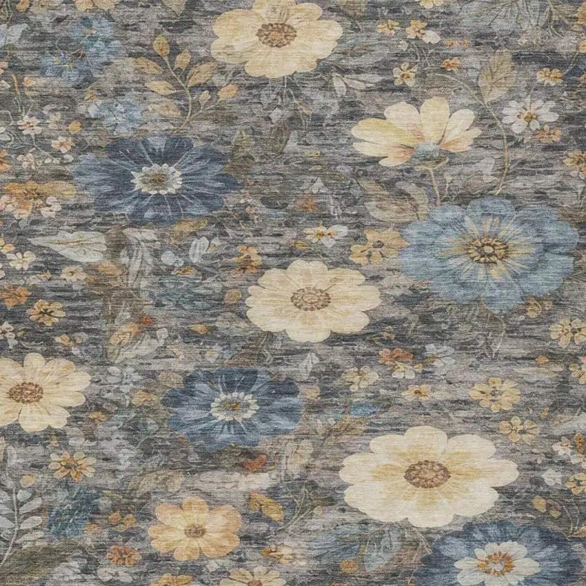 Pewter And Gray Floral Washable Indoor Outdoor Area Rug Photo 1