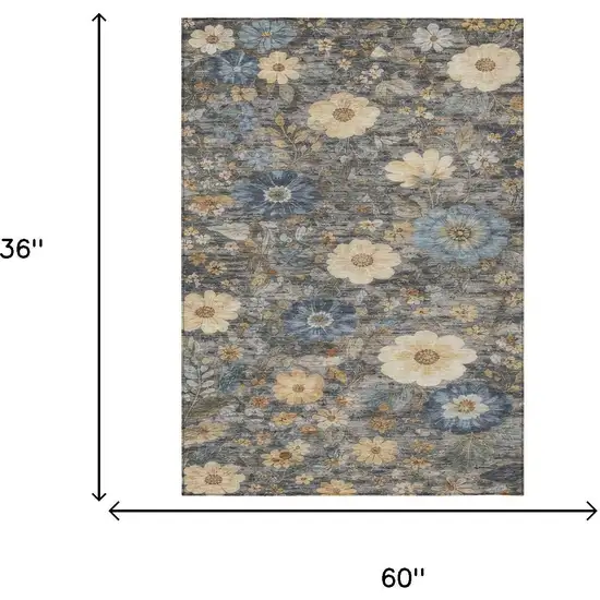 Pewter And Gray Floral Washable Indoor Outdoor Area Rug Photo 6
