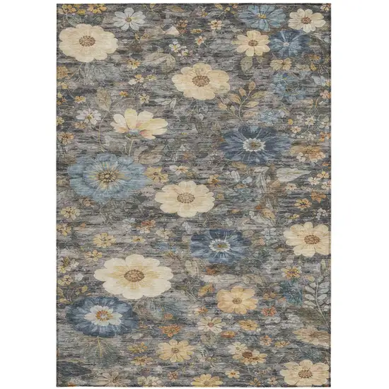 Pewter And Gray Floral Washable Indoor Outdoor Area Rug Photo 3