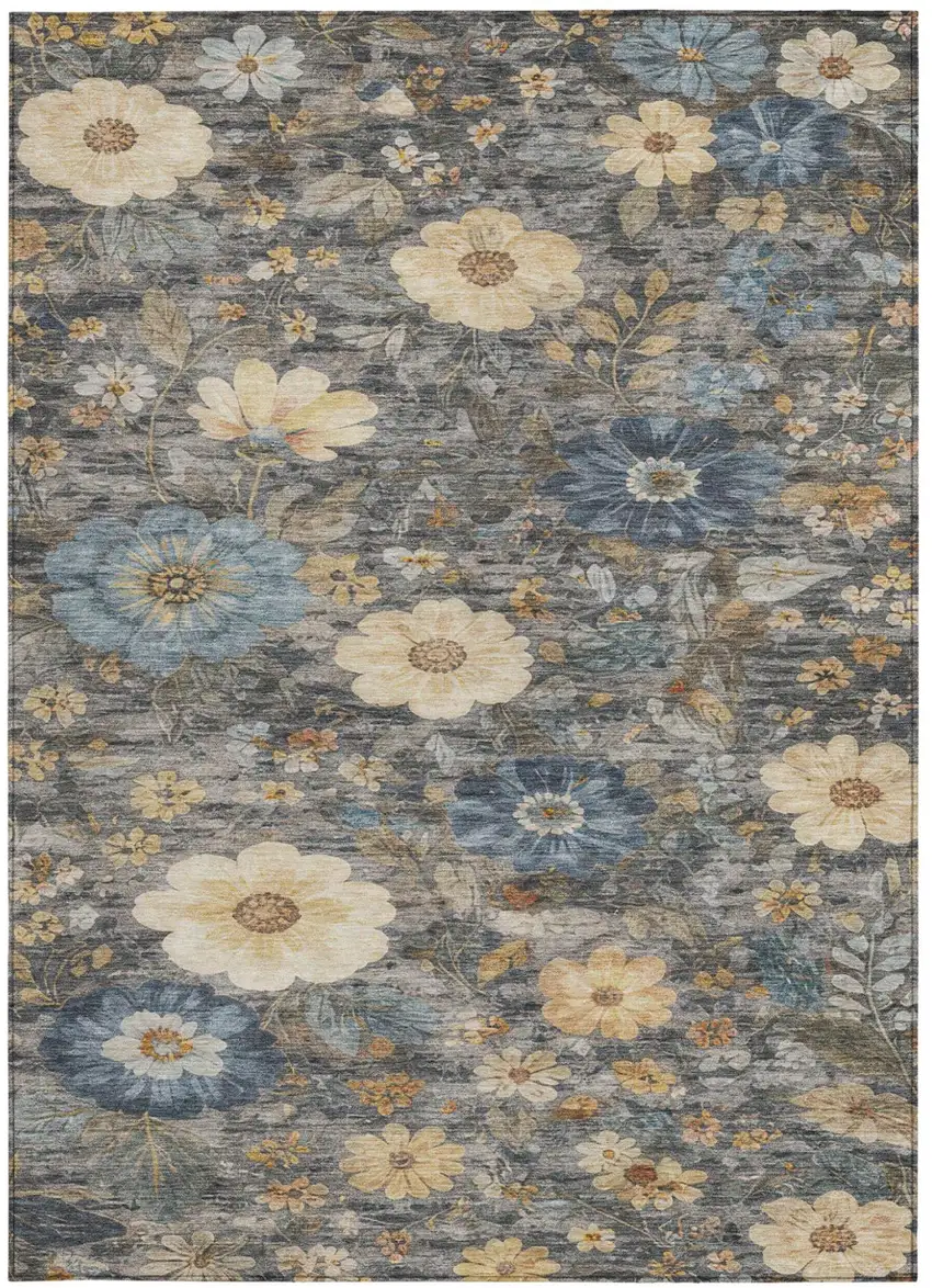 Pewter And Gray Floral Washable Indoor Outdoor Area Rug Photo 3