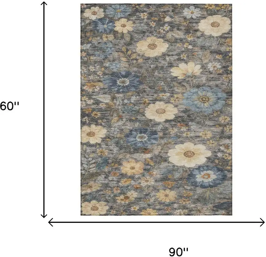 Pewter And Gray Floral Washable Indoor Outdoor Area Rug Photo 6