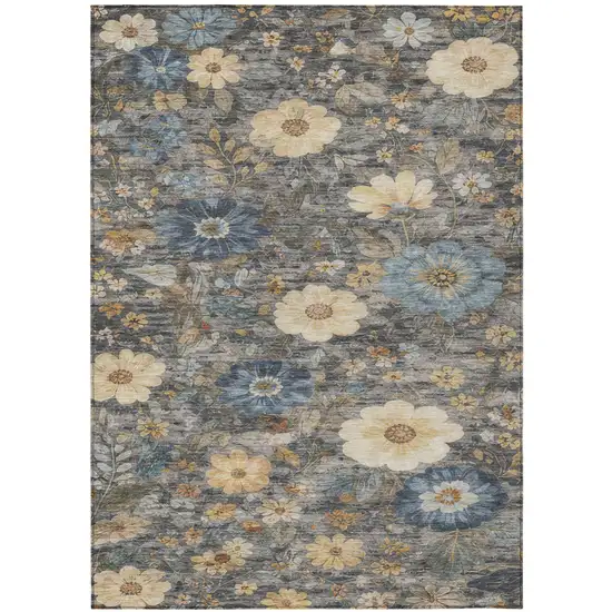 Pewter And Gray Floral Washable Indoor Outdoor Area Rug Photo 1