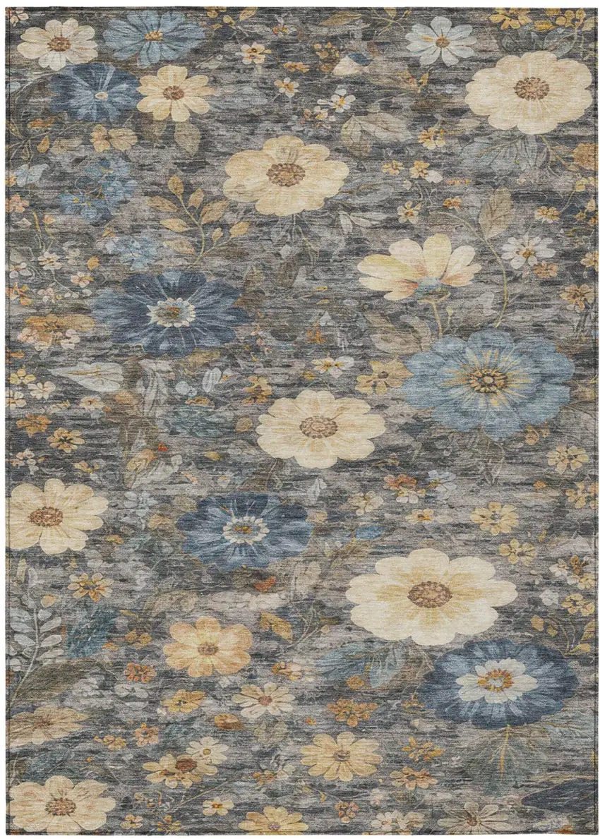 Pewter And Gray Floral Washable Indoor Outdoor Area Rug Photo 1
