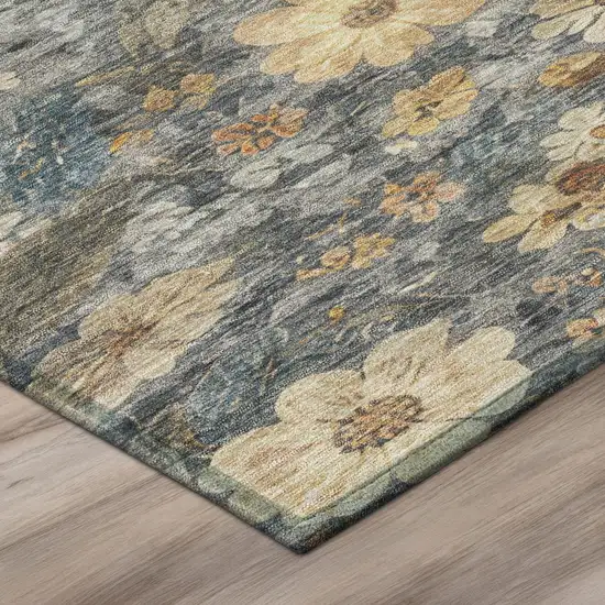 Pewter And Gray Floral Washable Indoor Outdoor Area Rug Photo 4
