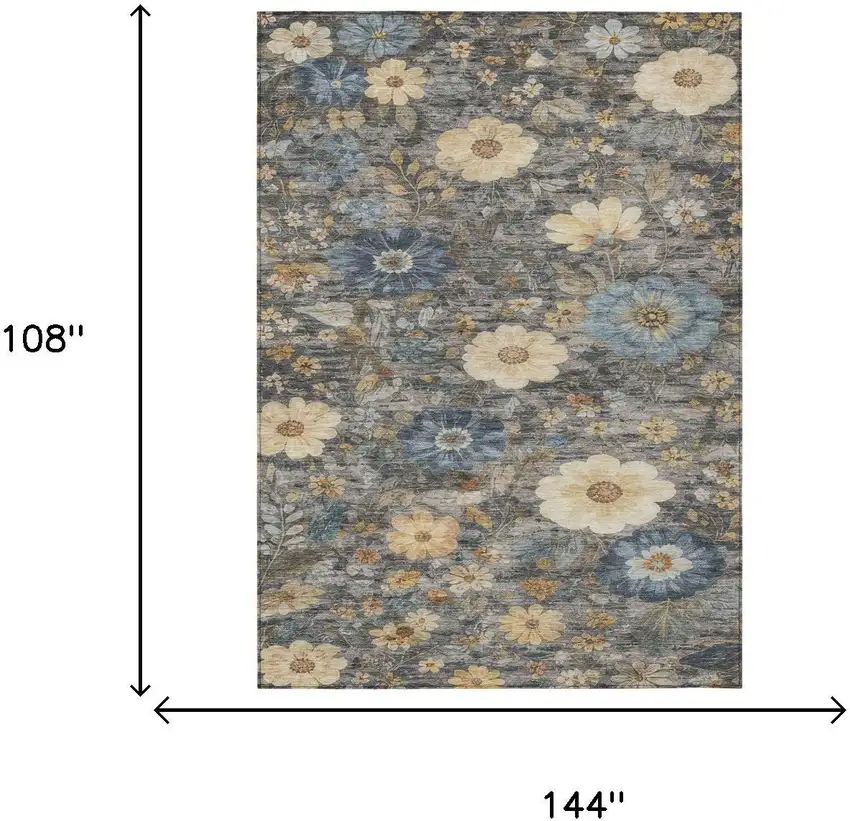Pewter And Gray Floral Washable Indoor Outdoor Area Rug Photo 6