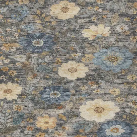Pewter And Gray Floral Washable Indoor Outdoor Area Rug Photo 3