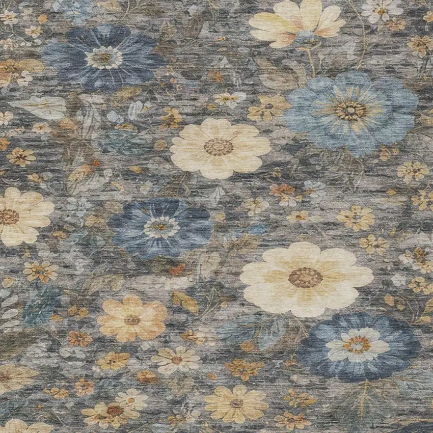 Pewter And Gray Floral Washable Indoor Outdoor Area Rug Photo 2