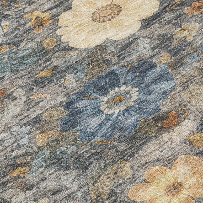 Pewter And Gray Floral Washable Indoor Outdoor Area Rug Photo 5