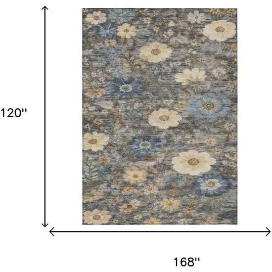 Pewter And Gray Floral Washable Indoor Outdoor Area Rug Photo 6