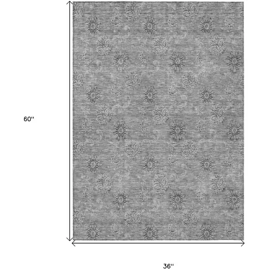 Pewter And Gray Floral Washable Indoor Outdoor Area Rug Photo 7