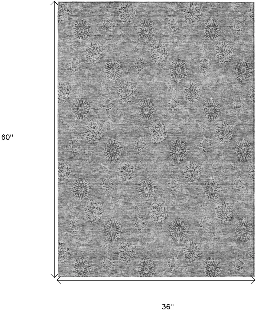 Pewter And Gray Floral Washable Indoor Outdoor Area Rug Photo 7