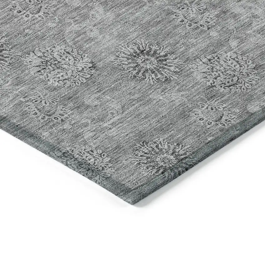 Pewter And Gray Floral Washable Indoor Outdoor Area Rug Photo 4