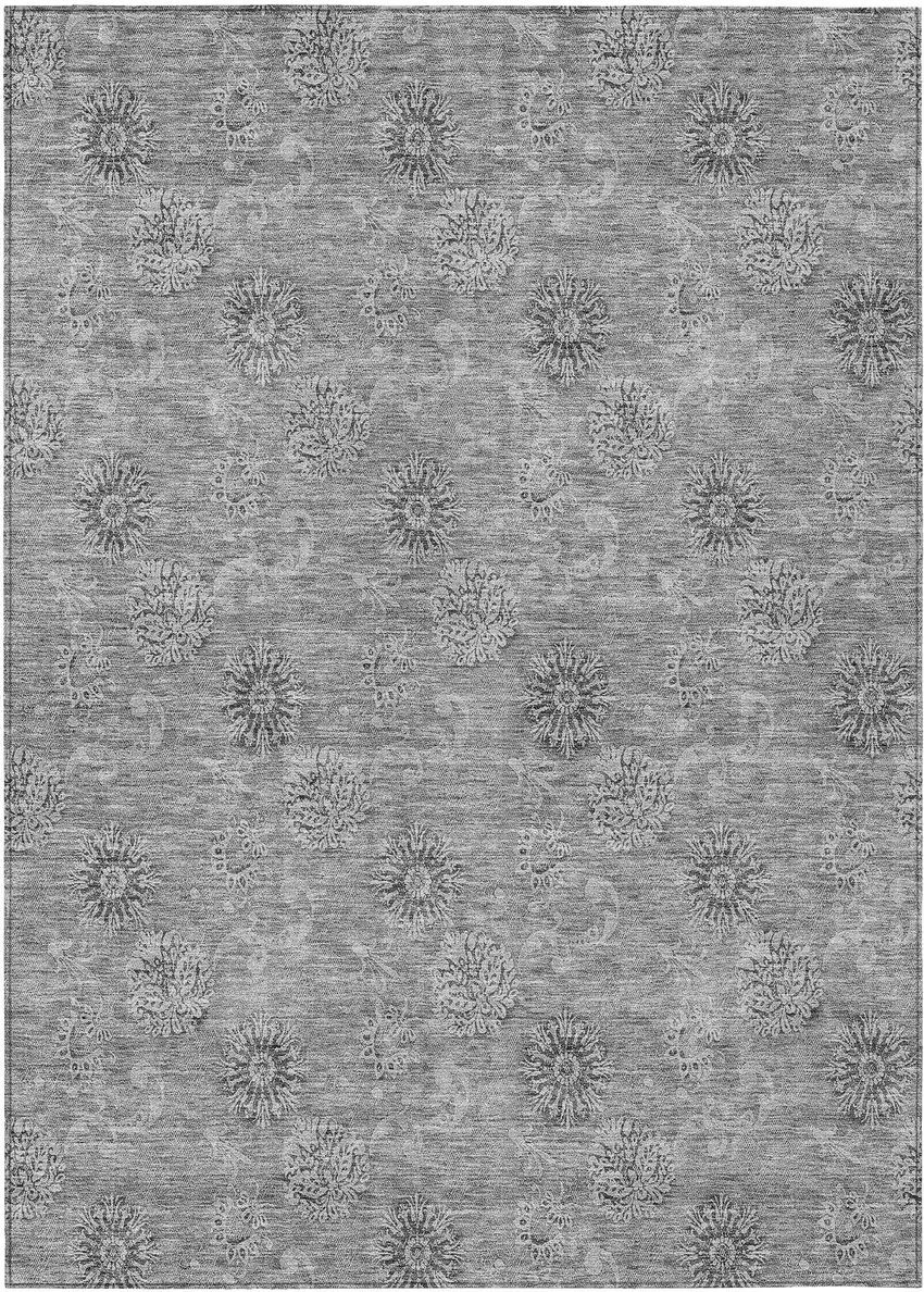 Pewter And Gray Floral Washable Indoor Outdoor Area Rug Photo 2