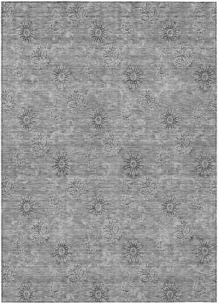 Pewter And Gray Floral Washable Indoor Outdoor Area Rug Photo 2