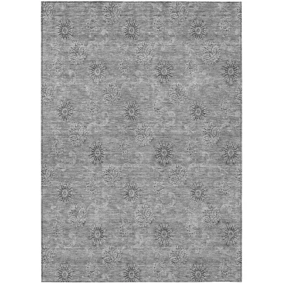 Pewter And Gray Floral Washable Indoor Outdoor Area Rug Photo 2
