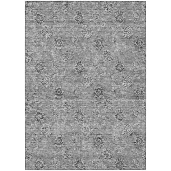 Pewter And Gray Floral Washable Indoor Outdoor Area Rug Photo 2