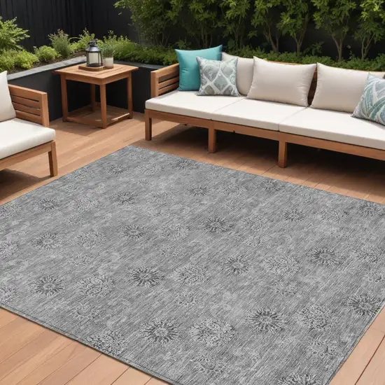 Pewter And Gray Floral Washable Indoor Outdoor Area Rug Photo 1