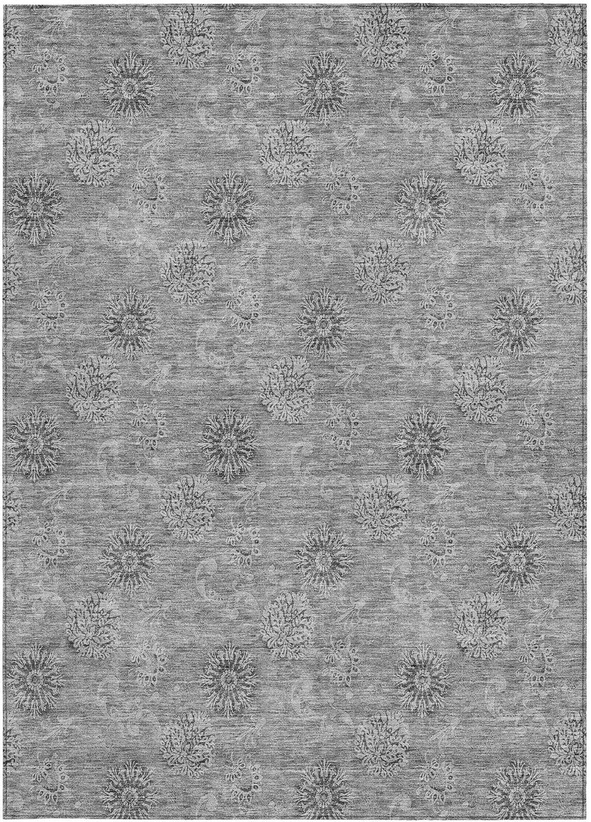 Pewter And Gray Floral Washable Indoor Outdoor Area Rug Photo 6