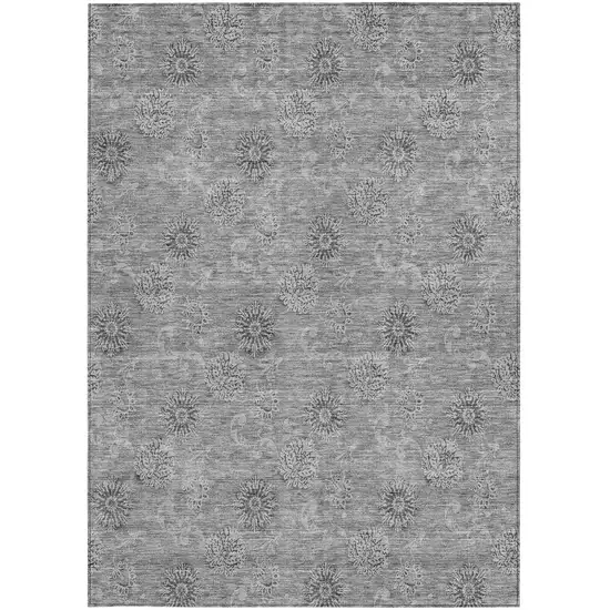 Pewter And Gray Floral Washable Indoor Outdoor Area Rug Photo 6