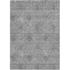 Photo of Pewter And Gray Floral Washable Indoor Outdoor Area Rug