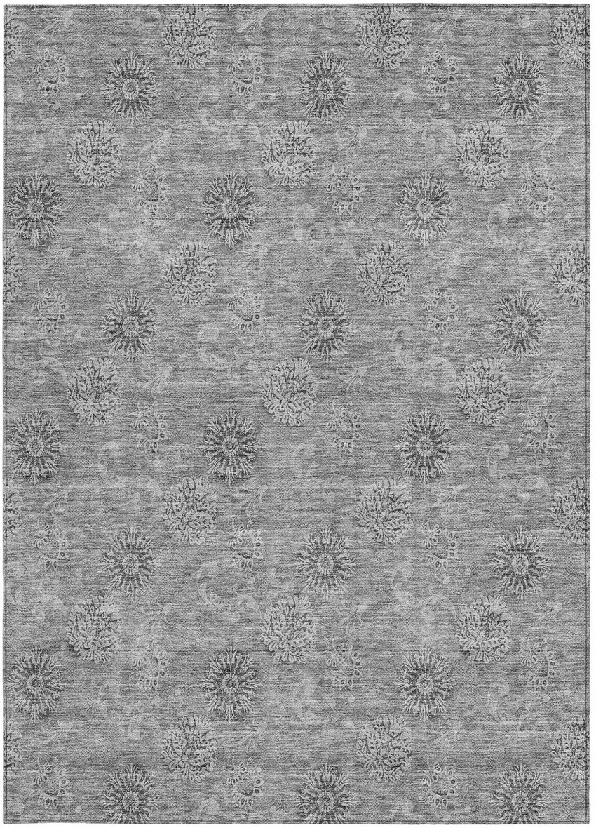 Pewter And Gray Floral Washable Indoor Outdoor Area Rug Photo 6
