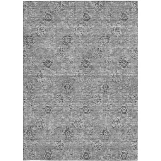 Pewter And Gray Floral Washable Indoor Outdoor Area Rug Photo 6