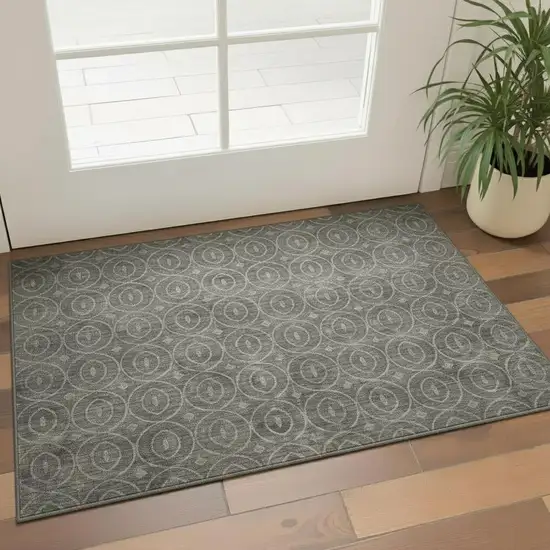 Pewter And Gray Geometric Washable Area Rug With UV Protection Photo 2