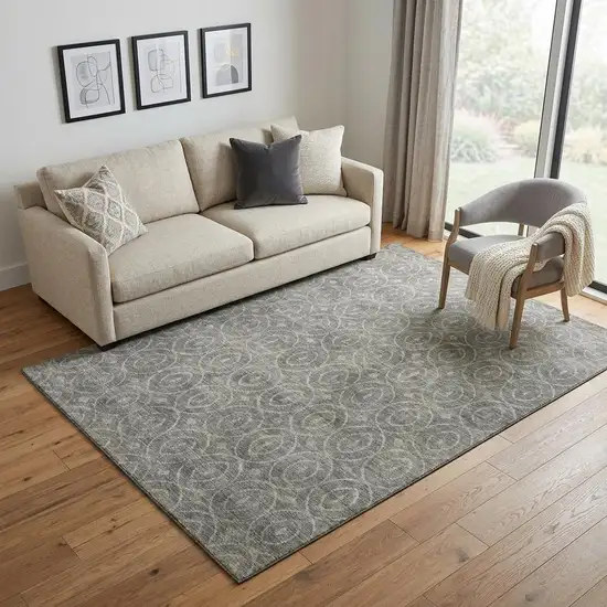 Pewter And Gray Geometric Washable Area Rug With UV Protection Photo 1