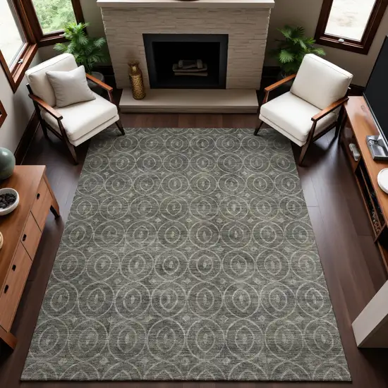 Pewter And Gray Geometric Washable Area Rug With UV Protection Photo 5