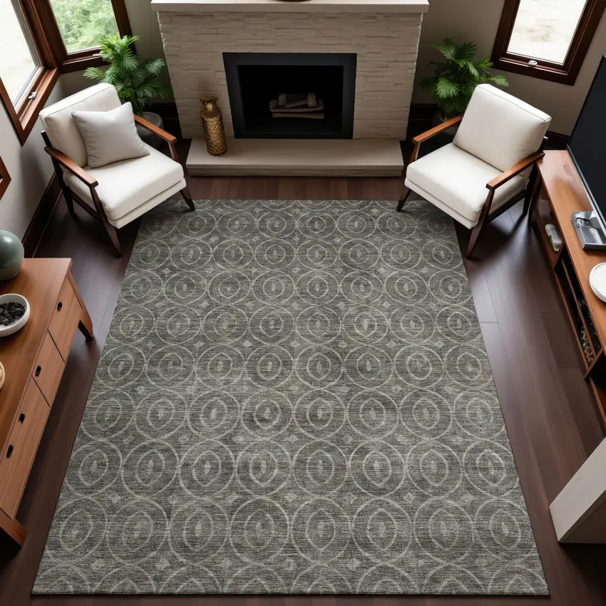 Pewter And Gray Geometric Washable Area Rug With UV Protection Photo 5