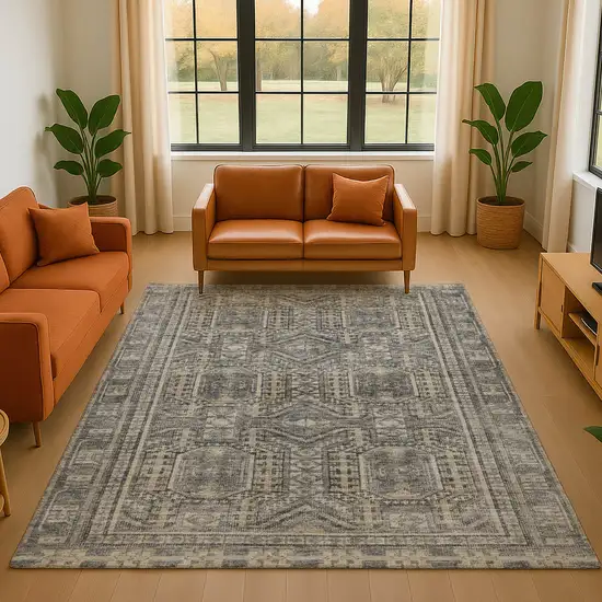 Pewter And Gray Geometric Washable Area Rug With UV Protection Photo 5