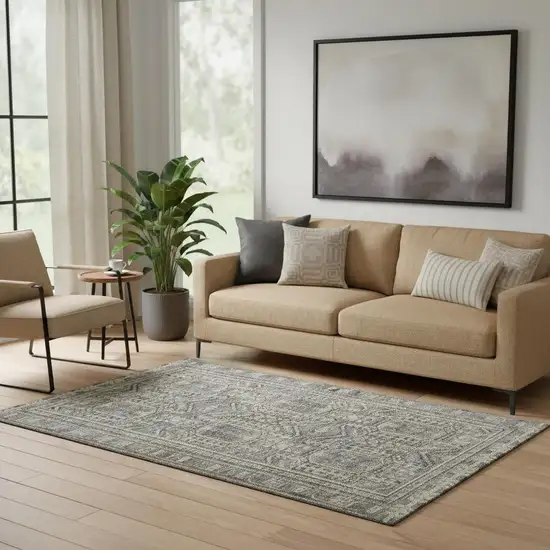 Pewter And Gray Geometric Washable Area Rug With UV Protection Photo 2