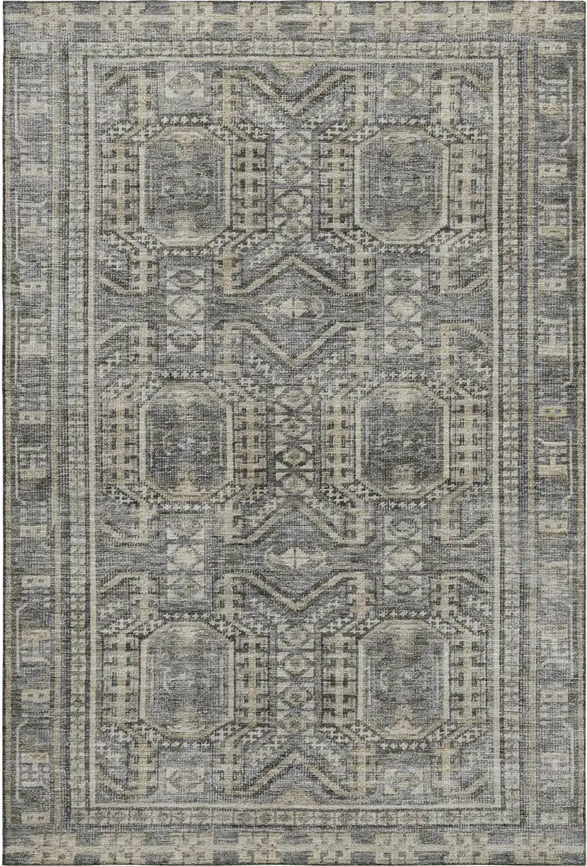 Pewter And Gray Geometric Washable Area Rug With UV Protection Photo 1