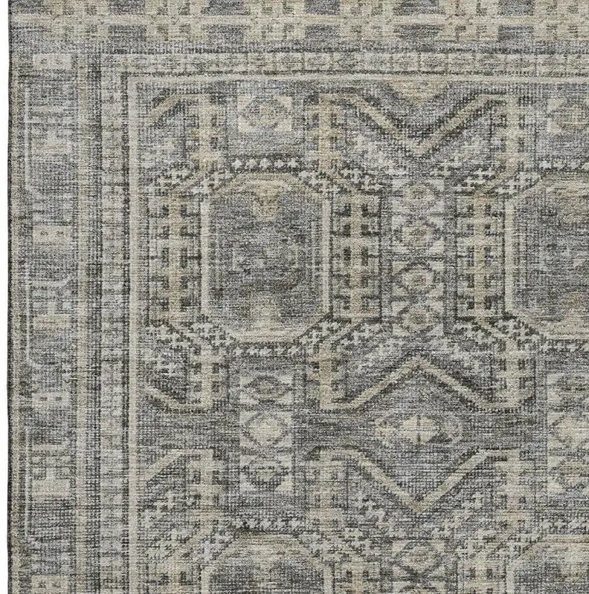 Pewter And Gray Geometric Washable Area Rug With UV Protection Photo 4