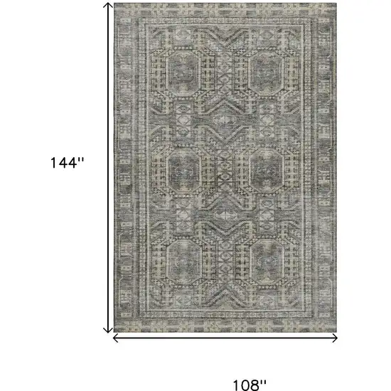 Pewter And Gray Geometric Washable Area Rug With UV Protection Photo 9