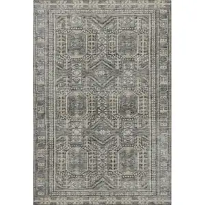 Photo of Pewter And Gray Geometric Washable Area Rug With UV Protection