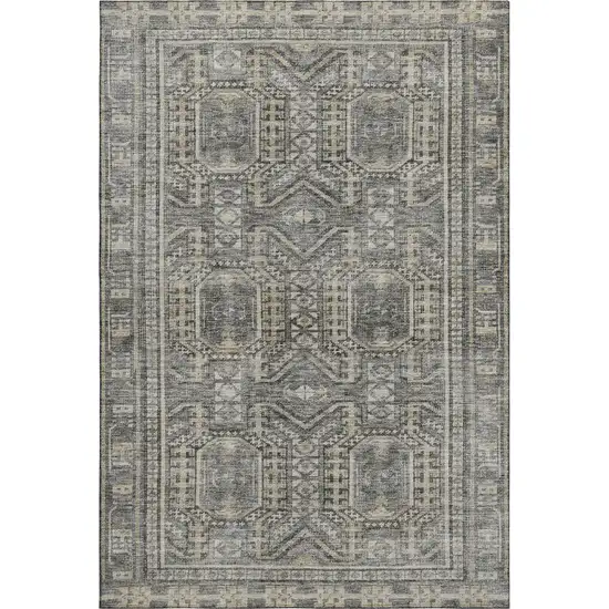 Pewter And Gray Geometric Washable Area Rug With UV Protection Photo 1