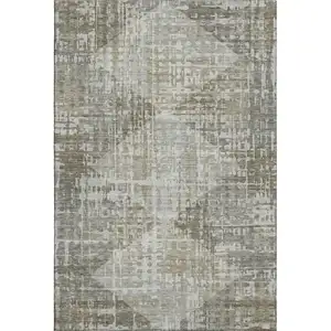Photo of Pewter And Gray Geometric Washable Area Rug With UV Protection