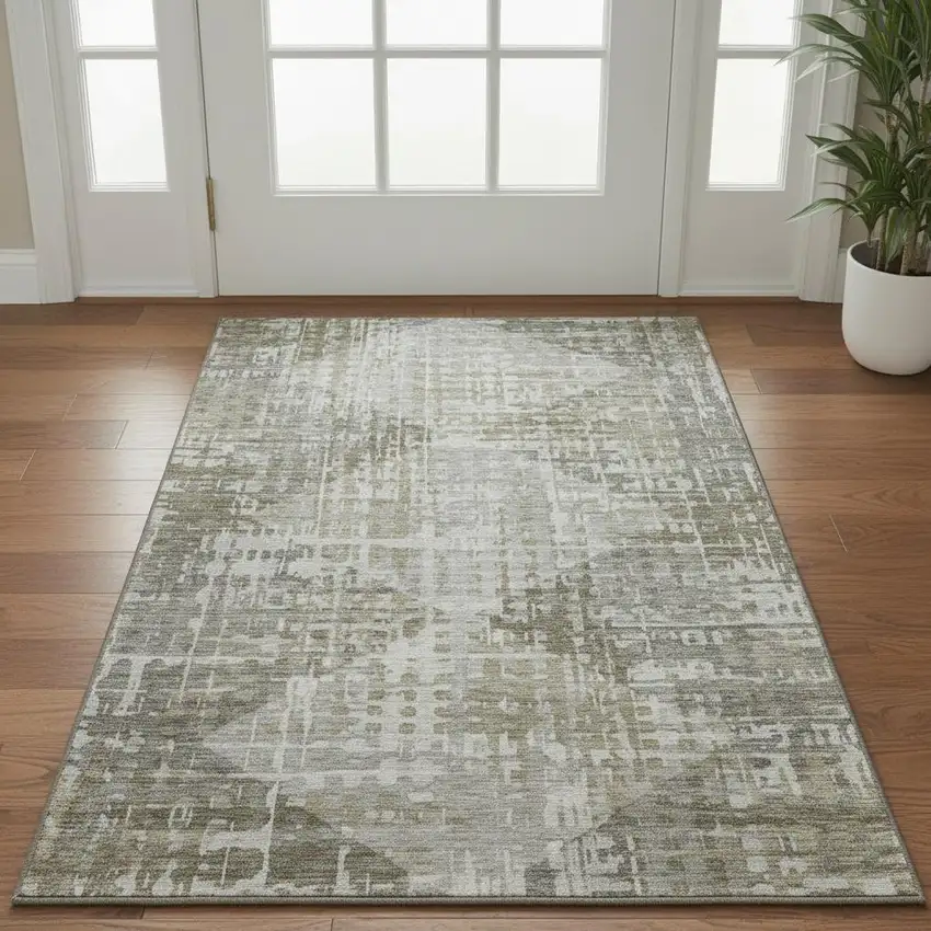 Pewter And Gray Geometric Washable Area Rug With UV Protection Photo 2