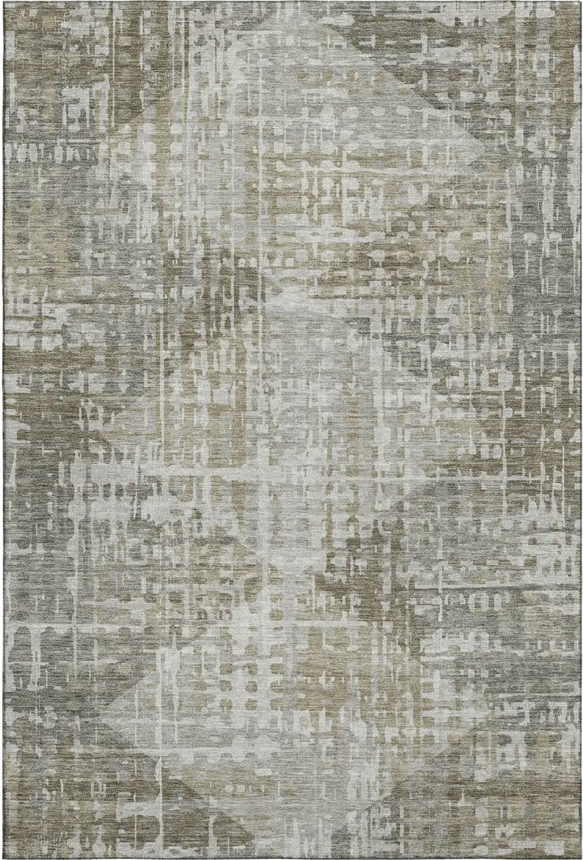 Pewter And Gray Geometric Washable Area Rug With UV Protection Photo 1