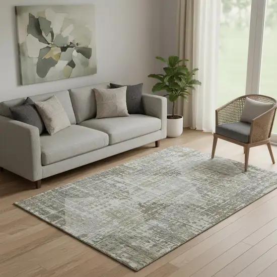 Pewter And Gray Geometric Washable Area Rug With UV Protection Photo 2