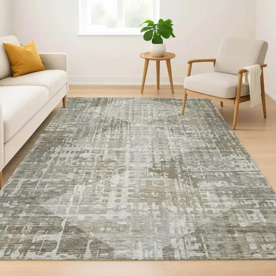 Pewter And Gray Geometric Washable Area Rug With UV Protection Photo 6