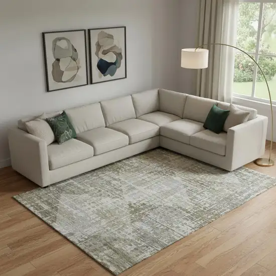 Pewter And Gray Geometric Washable Area Rug With UV Protection Photo 2