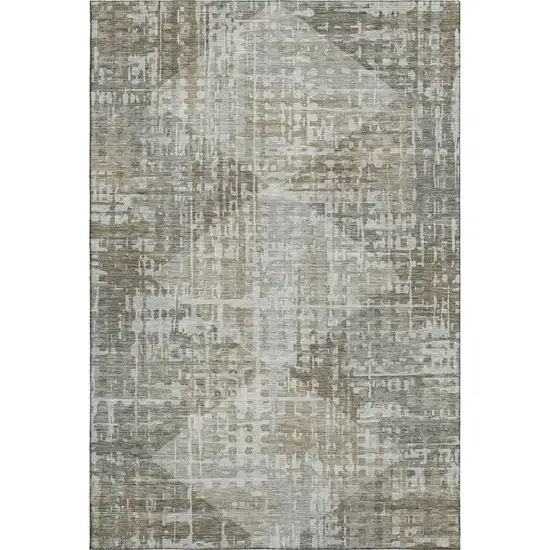 Pewter And Gray Geometric Washable Area Rug With UV Protection Photo 1