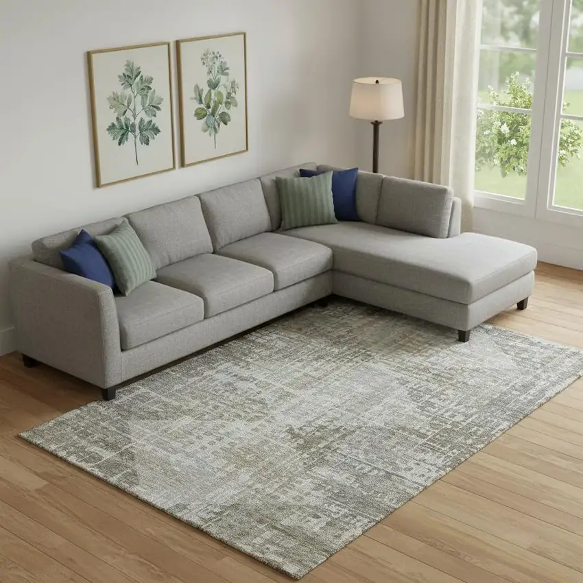 Pewter And Gray Geometric Washable Area Rug With UV Protection Photo 2