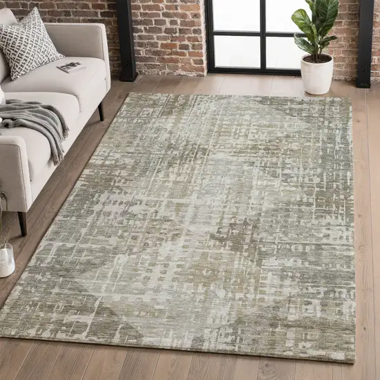 Pewter And Gray Geometric Washable Area Rug With UV Protection Photo 5