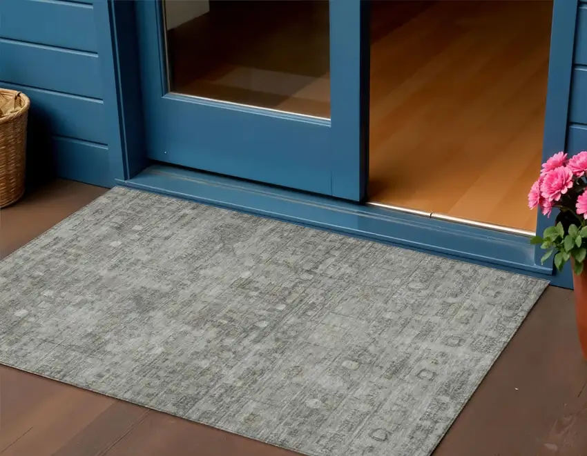 Pewter And Gray Geometric Washable Indoor Outdoor Area Rug Photo 2